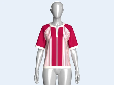 Girls Raglan Split Neck T-shirt With Striped 3D Model