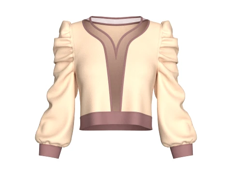 Girls Ruched Puff Sleeve Crop Top With Mesh Modelo 3D