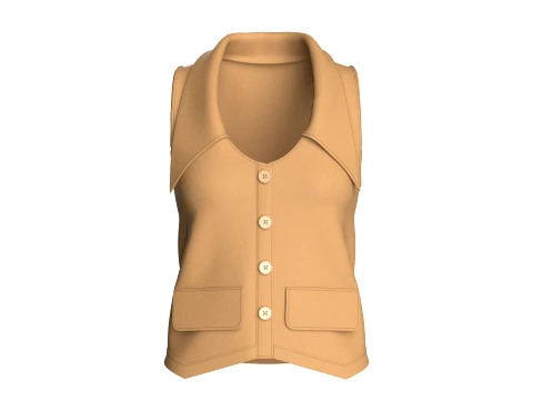 Girls Tan Notch-Lapel Vest Modelo 3D