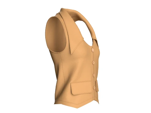 Girls Tan Notch-Lapel Vest 3D Model