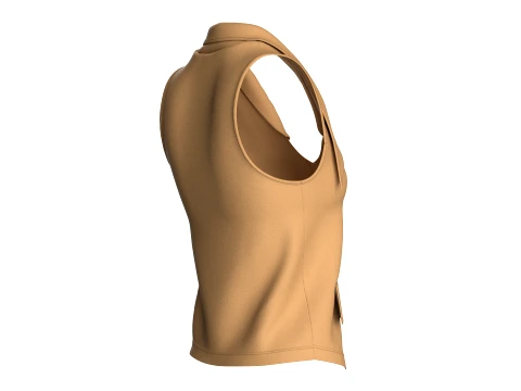 Girls Tan Notch-Lapel Vest 3D Model
