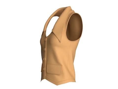 Girls Tan Notch-Lapel Vest 3D Model