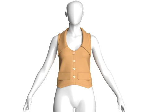 Girls Tan Notch-Lapel Vest 3D Model