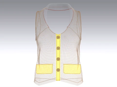 Girls Tan Notch-Lapel Vest 3D Model