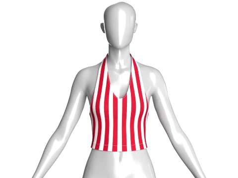 Girls Striped Halter Neck Crop Top 3D 模型
