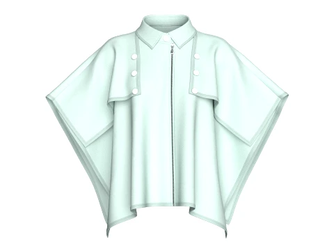 Girls Flap Button Zip Up Cape Jacket 3D 模型