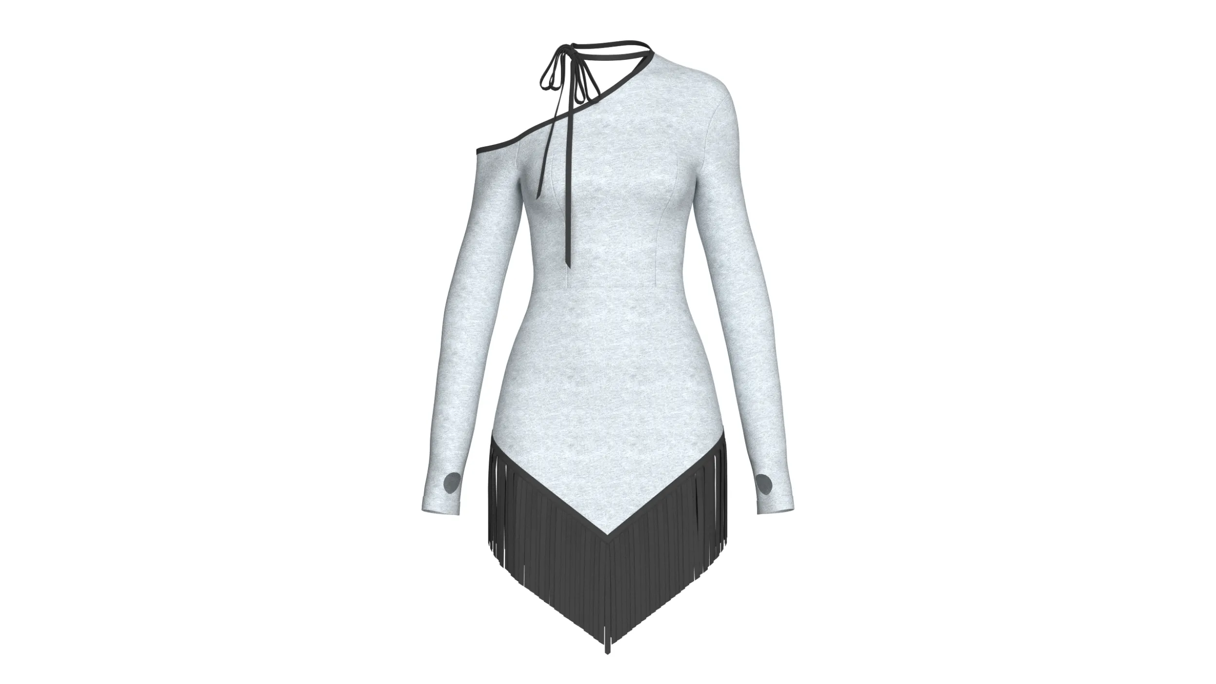Girls One Shoulder Tie-Neck Fringe Dress 3D Model .c4d .max .obj .3ds .fbx .stl .blend