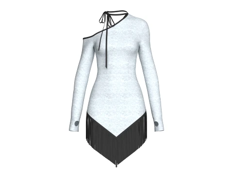 Girls One Shoulder Tie-Neck Fringe Dress 3D 模型