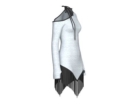 Girls One Shoulder Tie-Neck Fringe Dress 3D Model