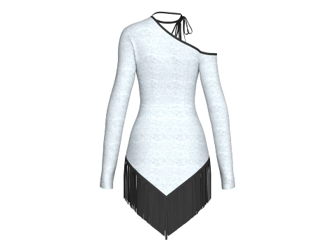 Girls One Shoulder Tie-Neck Fringe Dress 3D Model