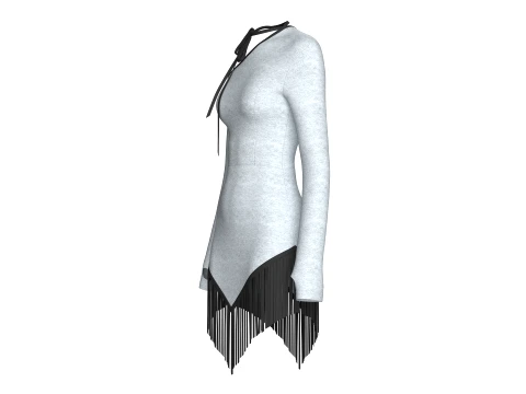 Girls One Shoulder Tie-Neck Fringe Dress 3D Model