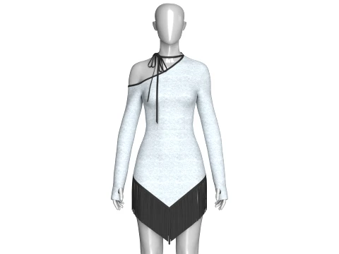 Girls One Shoulder Tie-Neck Fringe Dress 3D Model