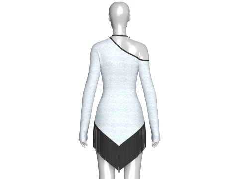 Girls One Shoulder Tie-Neck Fringe Dress 3D Model