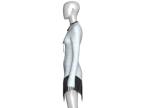 Girls One Shoulder Tie-Neck Fringe Dress 3D Model