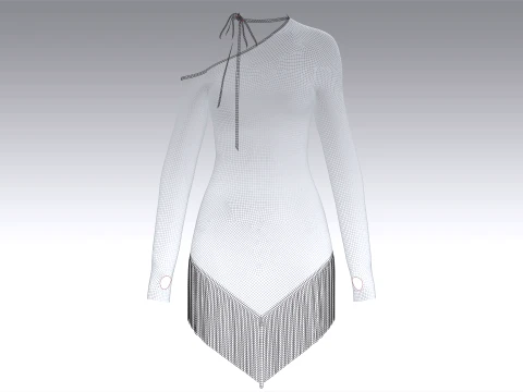 Girls One Shoulder Tie-Neck Fringe Dress 3D Model