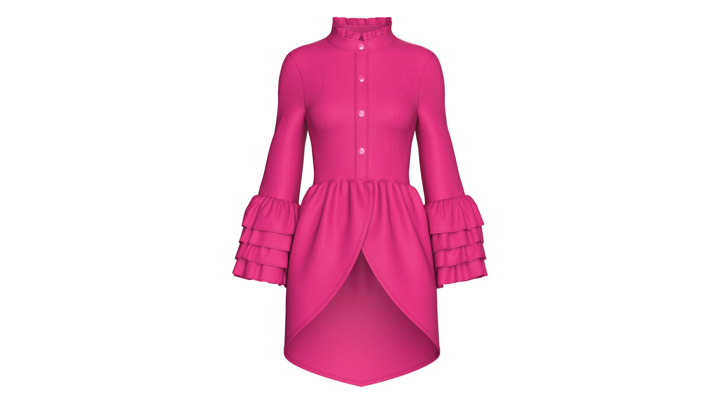 Girls Ruffled Stand Collar High-Low Top 3D Model .c4d .max .obj .3ds .fbx .stl .blend