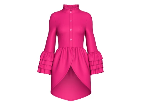 Girls Ruffled Stand Collar High-Low Top 3D 模型