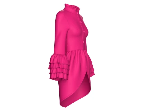 Girls Ruffled Stand Collar High-Low Top 3D Model