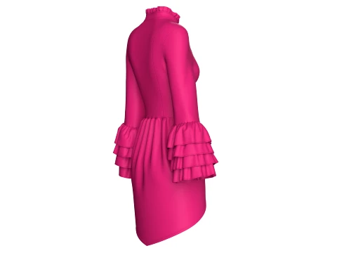 Girls Ruffled Stand Collar High-Low Top 3D Model