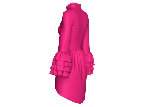 Girls Ruffled Stand Collar High-Low Top 3D Model