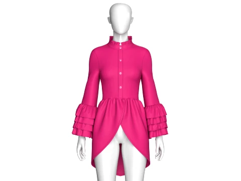 Girls Ruffled Stand Collar High-Low Top 3D Model