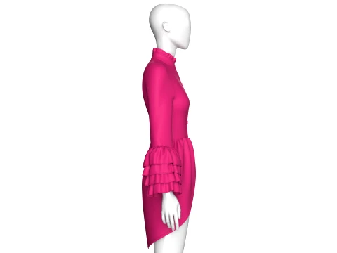 Girls Ruffled Stand Collar High-Low Top 3D Model