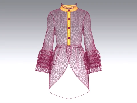 Girls Ruffled Stand Collar High-Low Top 3D Model