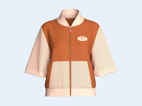 Girls Zip-Up Bomber Jacket With Mesh Sleeve 3D 模型