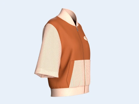 Girls Zip-Up Bomber Jacket With Mesh Sleeve 3D Model