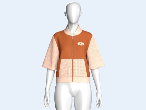 Girls Zip-Up Bomber Jacket With Mesh Sleeve 3D Model