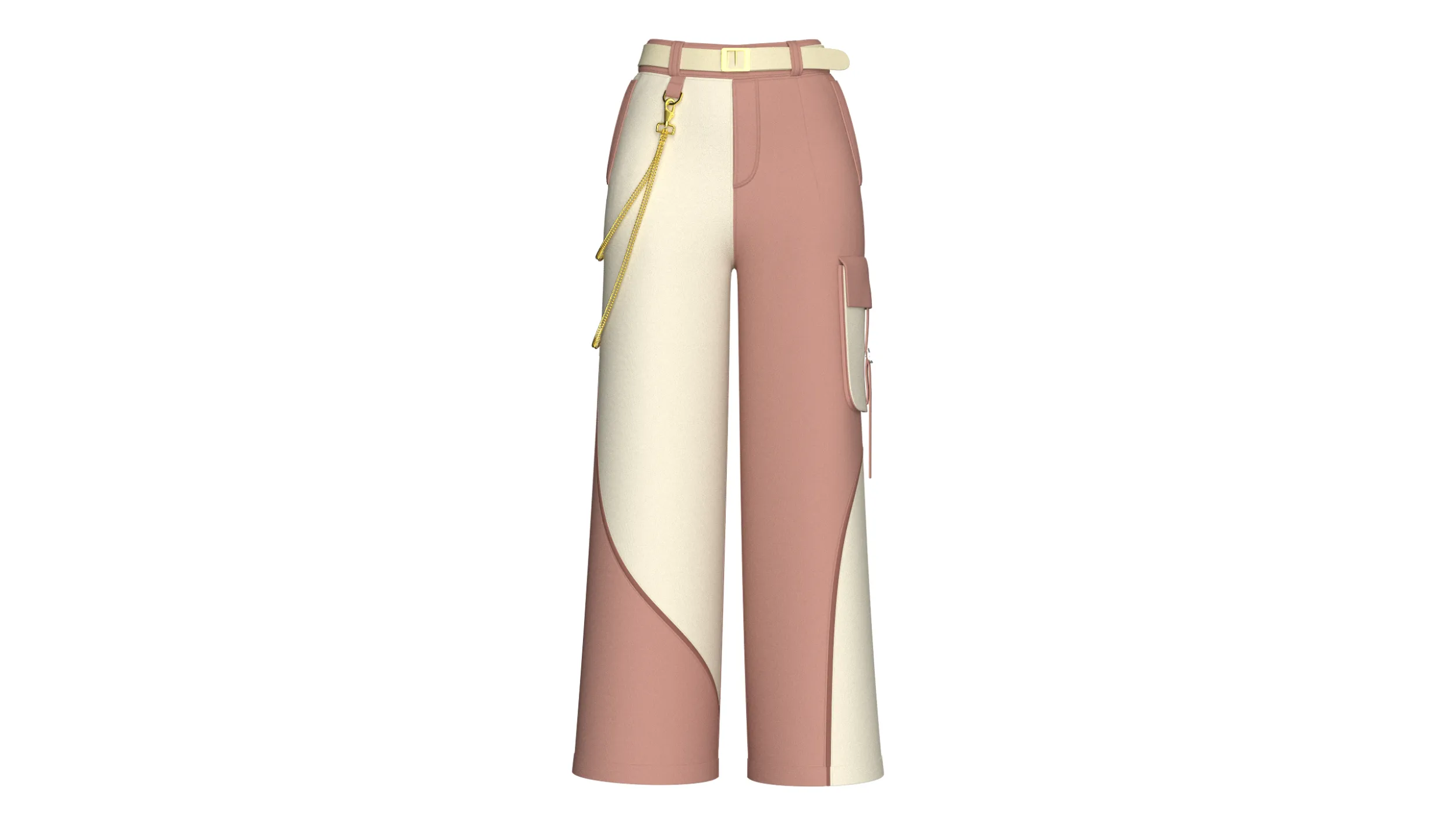 Girls Color Block Cargo Pant With Chain Detail 3D Model .c4d .max .obj .3ds .fbx .stl .blend 