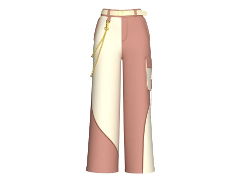 Girls Color Block Cargo Pant With Chain Detail Modèle 3D
