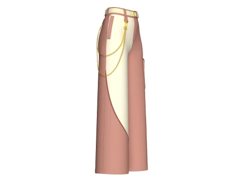 Girls Color Block Cargo Pant With Chain Detail 3D Model
