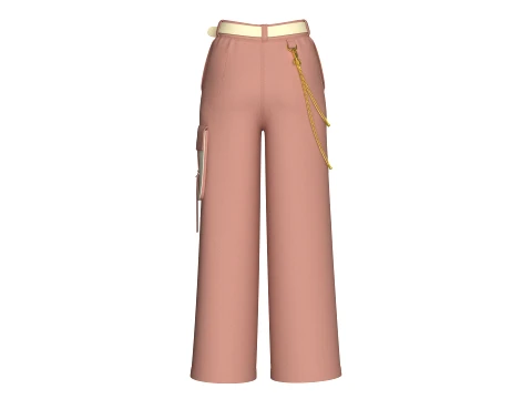 Girls Color Block Cargo Pant With Chain Detail 3D Model