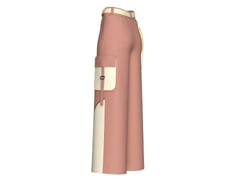 Girls Color Block Cargo Pant With Chain Detail 3D Model