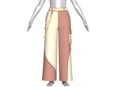 Girls Color Block Cargo Pant With Chain Detail 3D Model