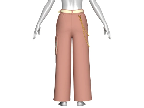 Girls Color Block Cargo Pant With Chain Detail 3D Model