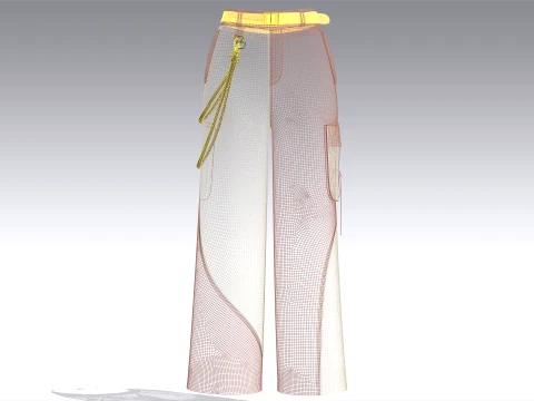 Girls Color Block Cargo Pant With Chain Detail 3D Model