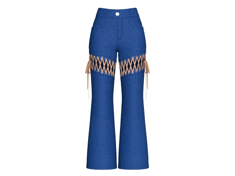 Girls Denim Lace-Up Cut Out Flared Pant Modèle 3D