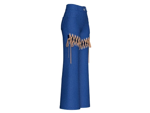Girls Denim Lace-Up Cut Out Flared Pant 3D Model