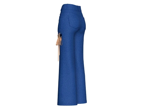 Girls Denim Lace-Up Cut Out Flared Pant 3D Model