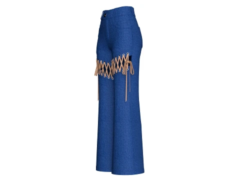 Girls Denim Lace-Up Cut Out Flared Pant 3D Model