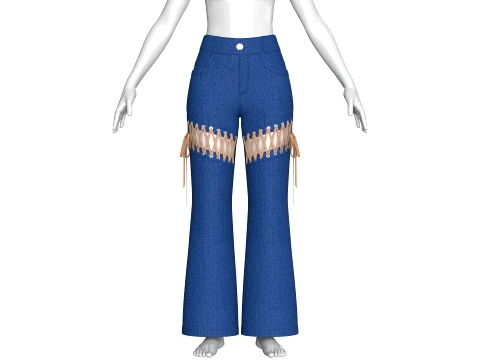 Girls Denim Lace-Up Cut Out Flared Pant 3D Model