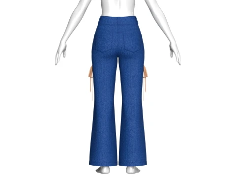 Girls Denim Lace-Up Cut Out Flared Pant 3D Model