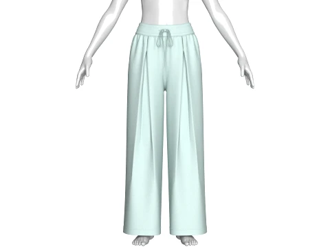 Girls Front Pleated Drawstring Wide-Leg Pant 3D Model