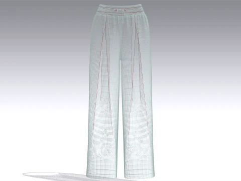 Girls Front Pleated Drawstring Wide-Leg Pant 3D Model