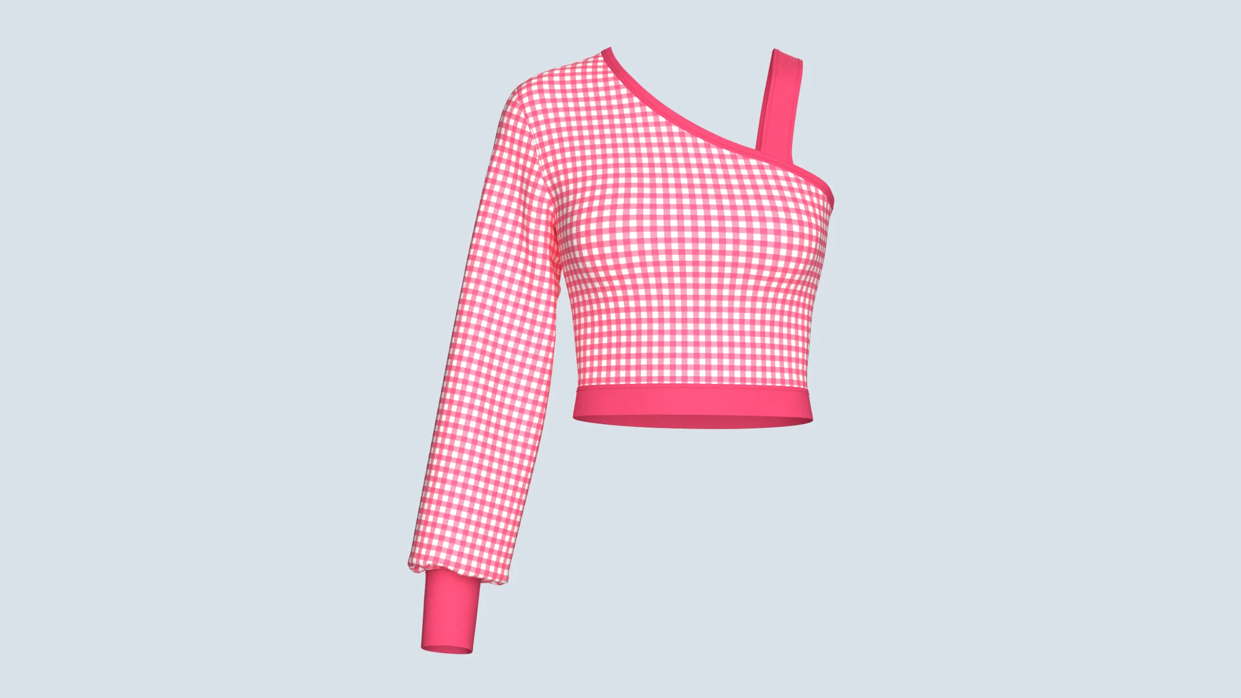 Girls Gingham Checkered One Shoulder Crop Top 3D Model .c4d .max .obj .3ds .fbx .stl .blend