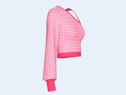 Girls Gingham Checkered One Shoulder Crop Top 3D Model
