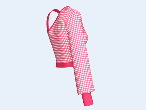 Girls Gingham Checkered One Shoulder Crop Top 3D Model