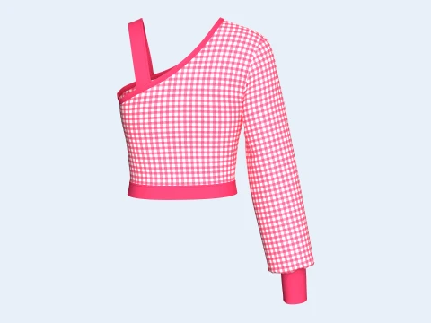 Girls Gingham Checkered One Shoulder Crop Top 3D Model